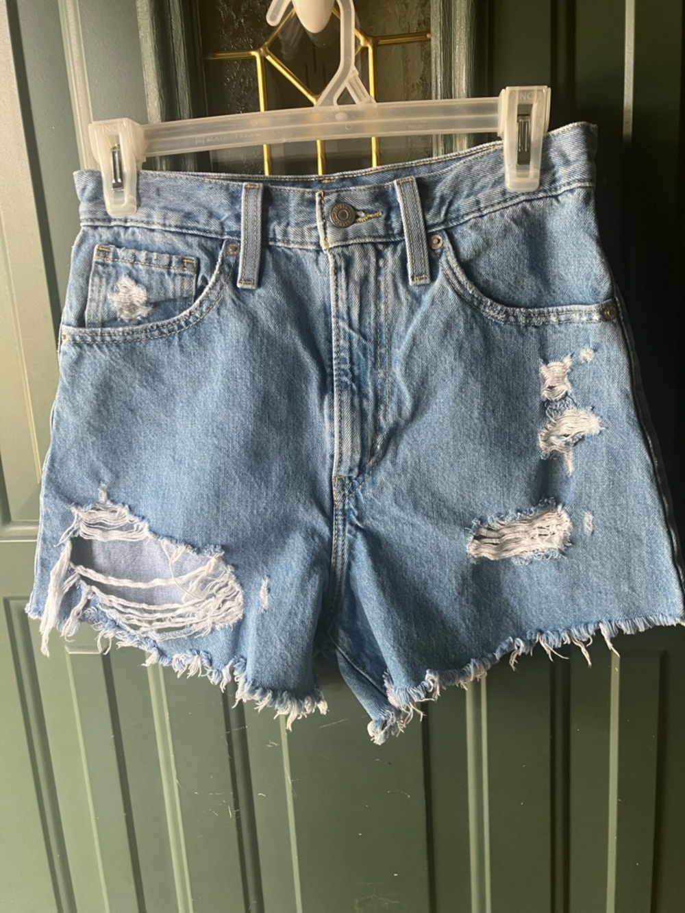 Levi's Distressed Light Blue High-Rise Denim Shorts